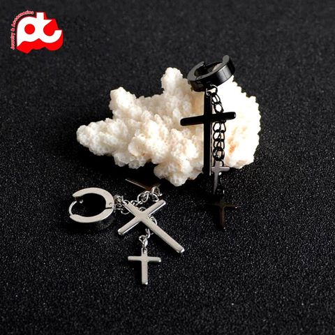 Bông tai inox nam cao cấp 1 chiếc tòn ten thánh giá bấm lỗ tai PT Jewelry & Accessories PTBTNA24 400864