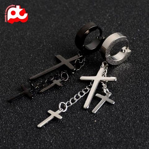 Bông tai inox nam cao cấp 1 chiếc tòn ten thánh giá bấm lỗ tai PT Jewelry & Accessories PTBTNA24 400864
