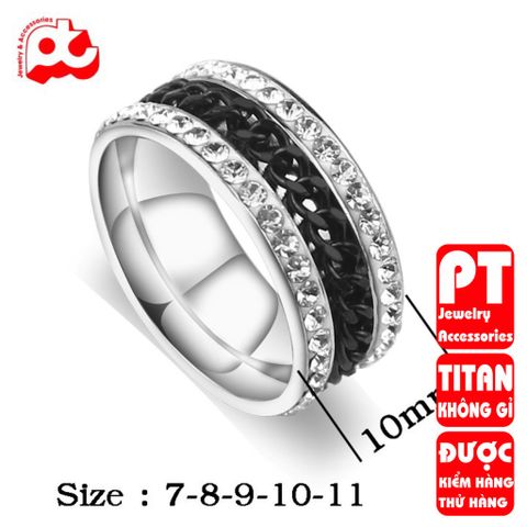 Nhẫn nam inox  cao cấp thời trang lồng xích 2 bên đính đá titan PT Jewelry & Accessories PTNNA12 400874