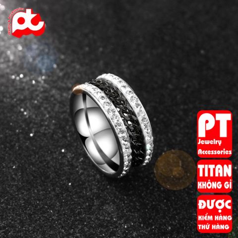Nhẫn nam inox  cao cấp thời trang lồng xích 2 bên đính đá titan PT Jewelry & Accessories PTNNA12 400874