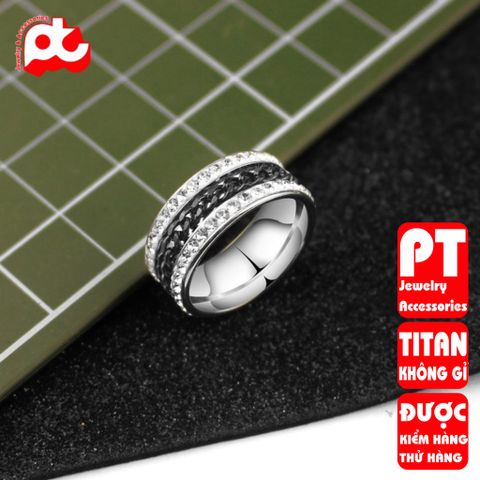 Nhẫn nam inox  cao cấp thời trang lồng xích 2 bên đính đá titan PT Jewelry & Accessories PTNNA12 400874