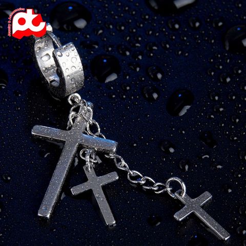 Bông tai inox nam cao cấp thép 1 chiếc tòn ten thánh giá bấm lỗ tai trangsucpt PTBTNA23 400880