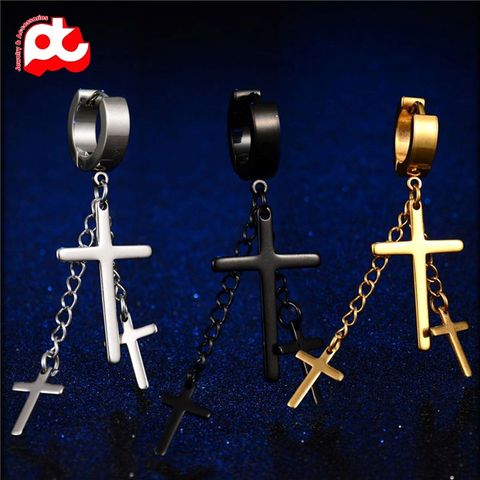 Bông tai inox nam cao cấp thép 1 chiếc tòn ten thánh giá bấm lỗ tai trangsucpt PTBTNA23 400880