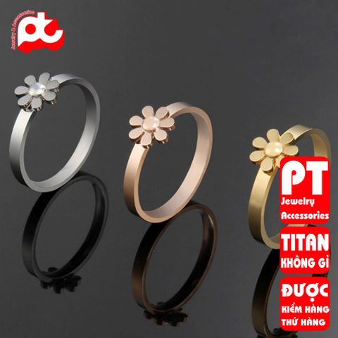 Nhẫn titan nữ hoa cúc 7 cánh cách điệu cao cấp thép không gỉ titanium trangsucpt 400883