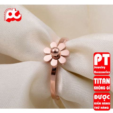 Nhẫn titan nữ hoa cúc 7 cánh cách điệu cao cấp thép không gỉ titanium trangsucpt 400883
