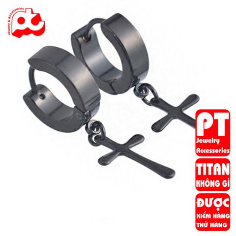 Bông Tai Nam Titan Cao Cấp Hình Thánh Giá - Phụ Kiện Thời Trang Nam Tính, Chống Gỉ, An Toàn Cho Da