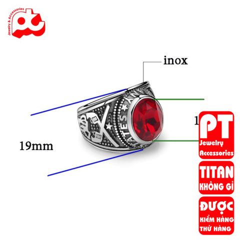 Nhẫn nam titan cao cấp thời trang nhẫn mỹ inox thép không gỉ trangsucpt đá đỏ nhẫn PTNNA05 400902