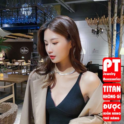 Combo 2 Dây chuyền nữ nam titan cao cấp thép không gỉ dây mì dẹp trangsucpt 4mm PTDCNA43 400912