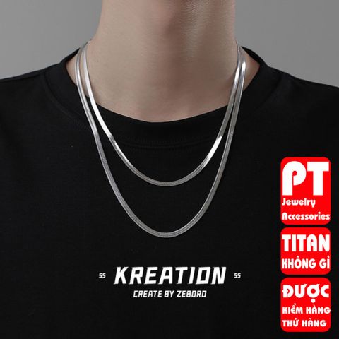 Combo 2 Dây chuyền nữ nam titan cao cấp thép không gỉ dây mì dẹp trangsucpt 4mm PTDCNA43 400912