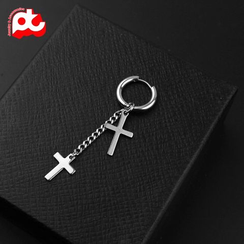 Bông tai nam inox 1 chiếc kpop tòn ten hình thánh giá bấm lỗ tai PT Jewelry & Accessories PTBTNA32 400916