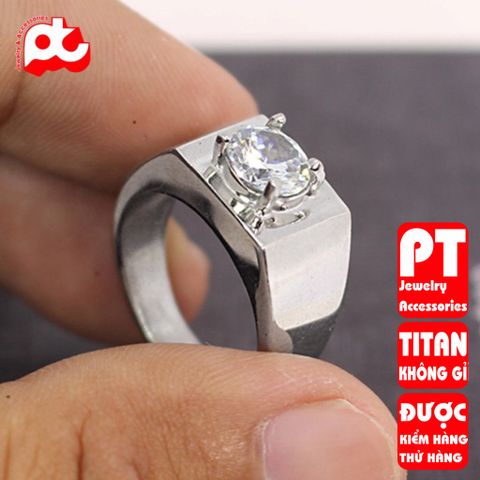 Nhẫn nam cao cấp inox thời trang titan thép không gỉ bảng trơn xoàn tròn trắng PTNNA231 400944