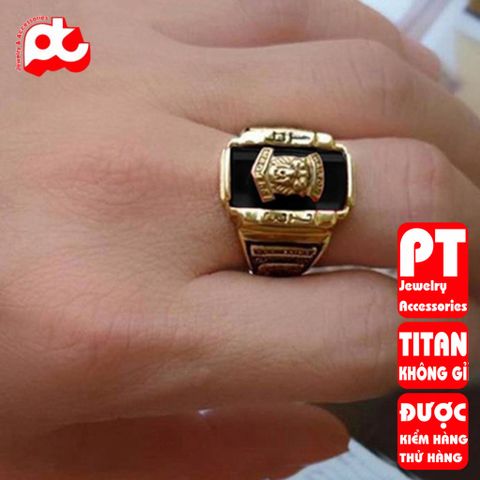 Nhẫn nam titan cao cấp thời trang inox thép không gỉ sư tử 1973 trangsucpt đá đen màu PTNNA217 400953