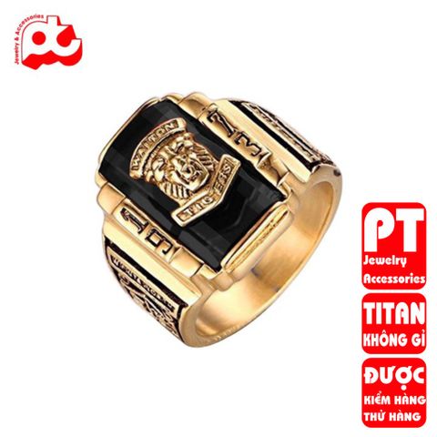 Nhẫn nam titan cao cấp thời trang inox thép không gỉ sư tử 1973 trangsucpt đá đen màu PTNNA217 400953
