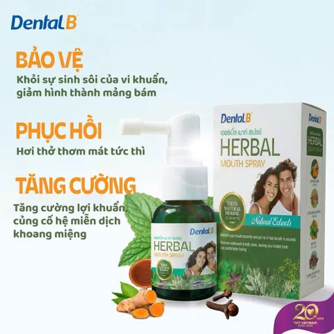 Xịt Thơm Miệng Dental B - Thảo Dược Kháng Khuẩn Bảo Vệ Hơi Thở Thơm Mát Suốt Ngày - Tiện Lợi Dễ Dàng Mang Theo