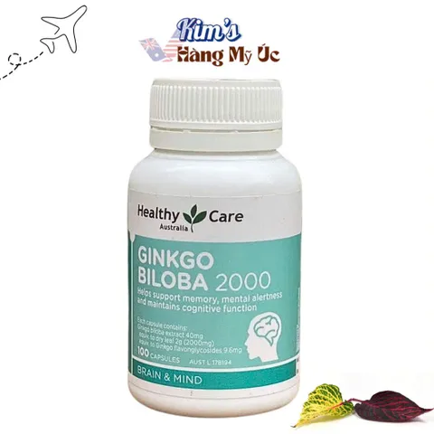 Viên Uống Bổ Não Healthy Care Ginkgo Biloba 2000mg - Hỗ Trợ Tuần Hoàn Máu, Cải Thiện Trí Nhớ, Giảm Stress 100 Viên Úc