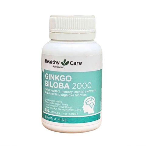 Viên Uống Bổ Não Healthy Care Ginkgo Biloba 2000mg - Tăng Cường Tuần Hoàn Máu Não, Cải Thiện Trí Nhớ, Giảm Stress, 100 Viên Úc