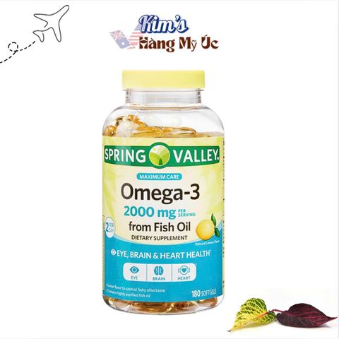 Viên uống Omega-3 Spring Valley 2000mg 180 viên - Hỗ trợ tim mạch, não bộ, thị lực và xương khớp cho sức khỏe toàn diện