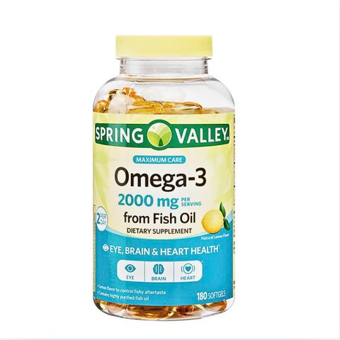 Viên uống Omega-3 Spring Valley 2000mg - Hỗ trợ tim mạch, não bộ, thị lực, xương khớp - 180 viên dinh dưỡng Mỹ