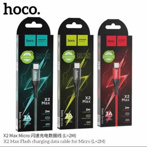 Cáp Sạc Hoco X2 MAX 2M Micro USB - Sạc Nhanh QC 3.0, Lightning, Type-C - Hợp Kim Aluminum Chất Lượng Cao