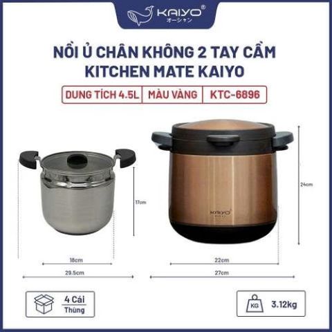 Nồi ủ chân không Kitchen Mate Kaiyo KTC-6896 - Dung tích 4,5L giữ nhiệt lâu, thiết kế hiện đại, tiết kiệm điện năng.