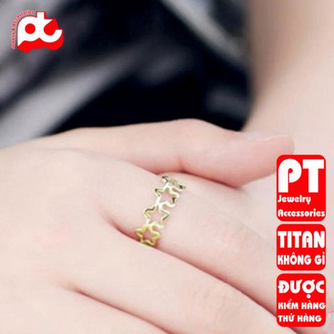 Nhẫn titan nữ ngôi sao 5 cánh cách điệu cao cấp thép không gỉ titanium trangsucpt 401252