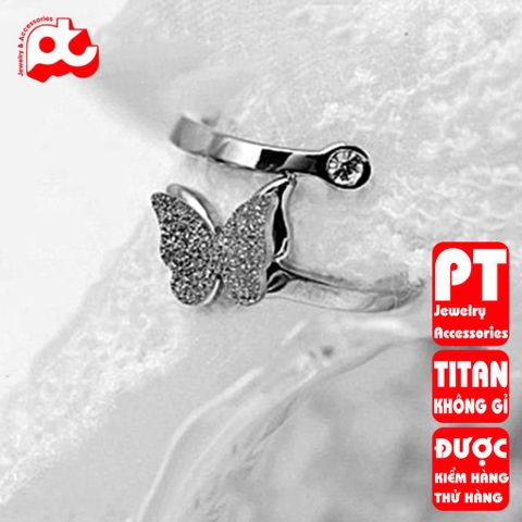 Nhẫn titan nữ freesize bướm phun cát cách điệu thép không gỉ titanium PT Jewelry & Accessories 401273