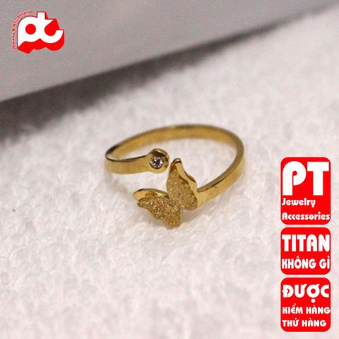 Nhẫn titan nữ freesize bướm phun cát cách điệu thép không gỉ titanium PT Jewelry & Accessories 401273