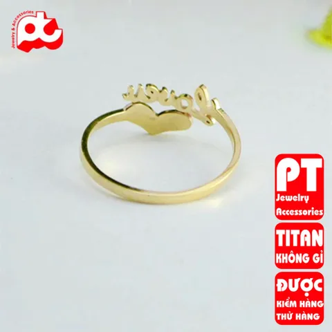 Nhẫn titan nữ freesize chữ Love cách điệu tim cao cấp thép không gỉ titanium trangsucpt 401287