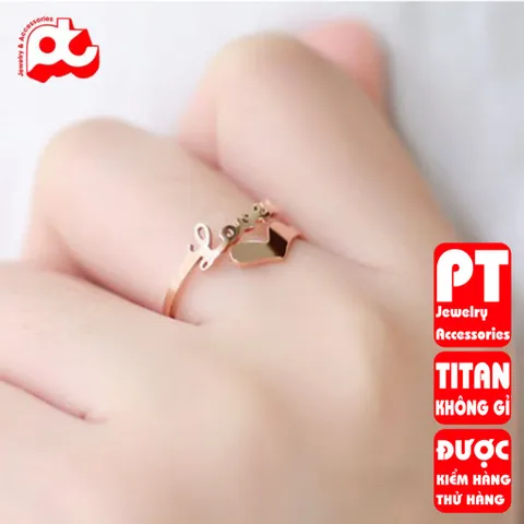 Nhẫn titan nữ freesize chữ Love cách điệu tim cao cấp thép không gỉ titanium trangsucpt 401287