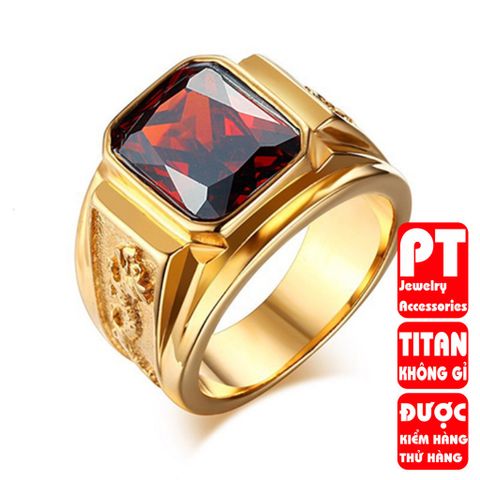 Nhẫn nam titan cao cấp chạm rồng 2 bên PT Jewelry & Accessories đá đỏ thép không gỉ PTNNA255 401306