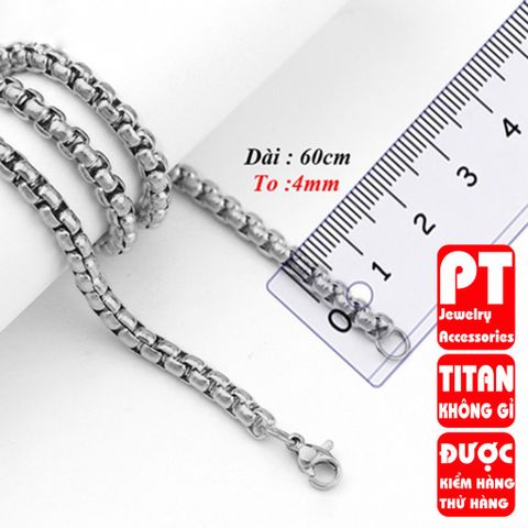 Dây chuyền dây xích nam titan cao cấp thép không gỉ bông dừa khít trangsucpt 4mm PTDCNA48 401332