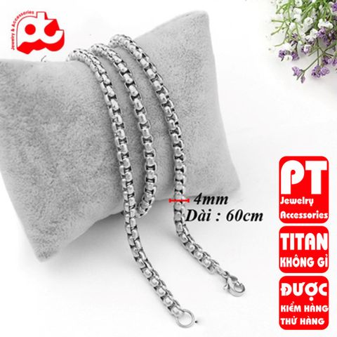 Dây chuyền dây xích nam titan cao cấp thép không gỉ bông dừa khít trangsucpt 4mm PTDCNA48 401332