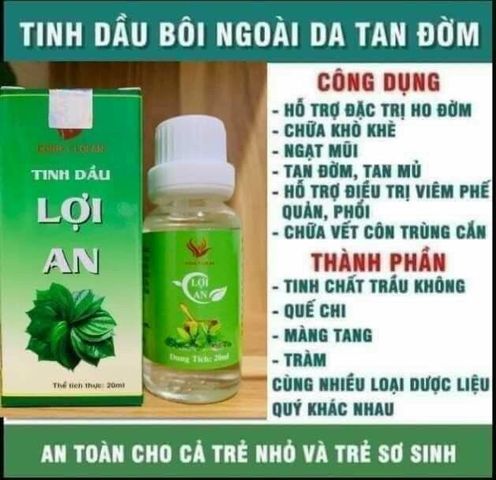 Tinh Dầu Lợi An Trầu Không 100% Thảo Dược - Giảm Ho, Khò Khè, Ngạt Mũi Cho Trẻ Em và Người Lớn