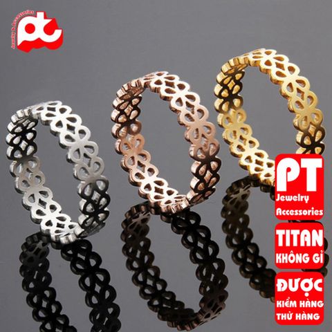 Nhẫn titan nữ cỏ 4 lá rỗng cách điệu cao cấp thép không gỉ titanium 401348