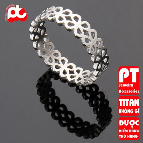 Nhẫn titan nữ cỏ 4 lá rỗng cách điệu cao cấp thép không gỉ titanium 401348