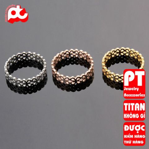 Nhẫn titan nữ cỏ 4 lá rỗng cách điệu cao cấp thép không gỉ titanium 401348