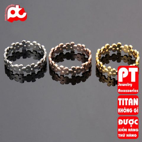 Nhẫn titan nữ cỏ 5 lá đặc cách điệu cao cấp thép không gỉ titanium PT Jewelry & Accessories 401370