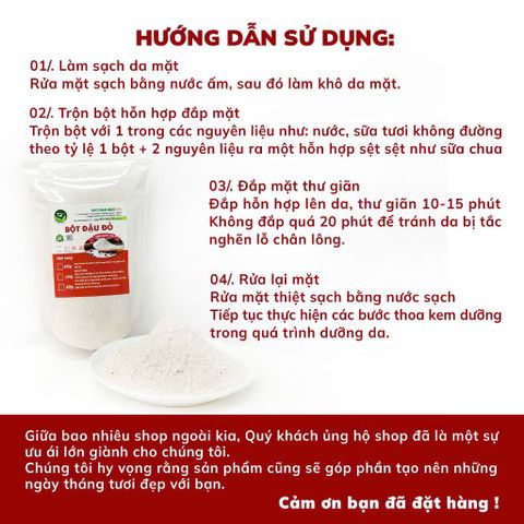 Bột Đậu Đỏ Nguyên Chất 100g - Dưỡng Sáng Mịn Da Tự Nhiên, Trẻ Hóa Da, Làm Mờ Vết Thâm, Tắm Body, Đắp Mặt An Toàn