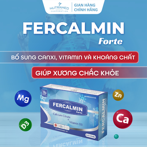 Fercalmin Forte - Viên uống bổ sung Canxi, Vitamin D & Khoáng chất cho phụ nữ mang thai, thanh thiếu niên phát triển chiều cao - 30 viên
