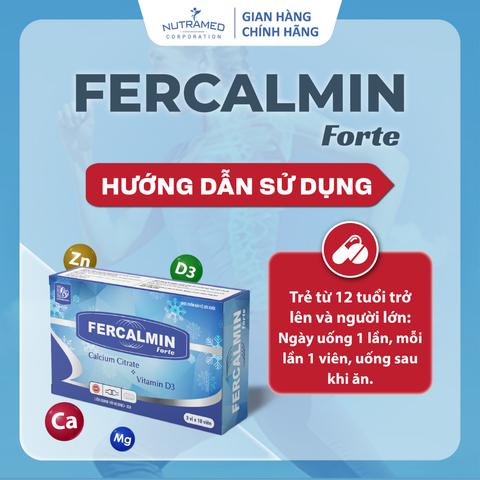 Fercalmin Forte - Viên uống bổ sung Canxi, Vitamin D & Khoáng chất cho phụ nữ mang thai, thanh thiếu niên phát triển chiều cao - 30 viên