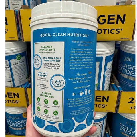 Collagen Thủy Phân Orgain 726g - Peptides + Probiotics Hỗ Trợ Sức Khỏe Da, Tóc, Từ Mỹ - Không Hương Vị Tự Nhiên Dễ Sử Dụng