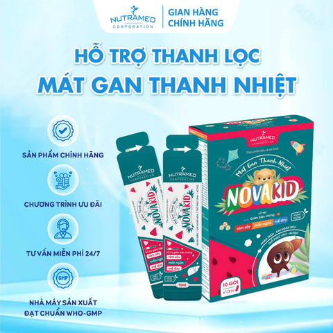 Gói Uống Mát Gan Thanh Nhiệt Novakid cho Trẻ Em - Hỗ Trợ Giảm Rôm Sảy, Mẩn Ngứa (Hộp 10 Gói x 10ml) - Nutramed