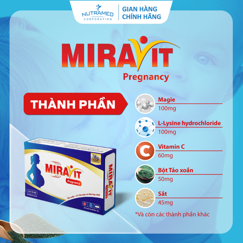 Viên bổ bầu Miravit Pregnancy - Hỗ trợ bổ sung vitamin & khoáng chất cho phụ nữ mang thai & cho con bú - Tăng cường sức đề kháng (30 viên)