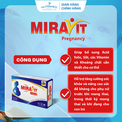Viên bổ bầu Miravit Pregnancy - Hỗ trợ bổ sung vitamin & khoáng chất cho phụ nữ mang thai & cho con bú - Tăng cường sức đề kháng (30 viên)