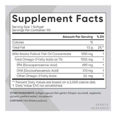 Dầu cá Sports Research Omega-3 Fish Oil Triple Strength 150 viên - Bổ sung Omega-3 cho sức khỏe tim mạch và chức năng não bộ