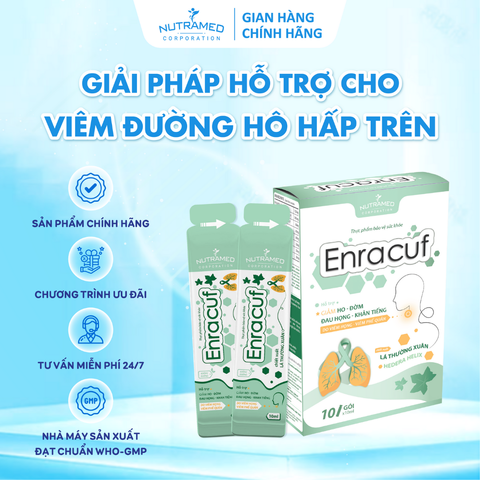 Gói Uống Enracuf Hỗ Trợ Giảm Ho, Đờm, Đau Họng - Sản Phẩm Dành Cho Trẻ Từ 3 Tuổi Và Người Lớn - Nutramed (10 Gói x 10ml)