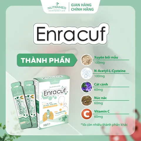 Gói Uống Enracuf Hỗ Trợ Giảm Ho, Đờm, Đau Họng - Sản Phẩm Dành Cho Trẻ Từ 3 Tuổi Và Người Lớn - Nutramed (10 Gói x 10ml)