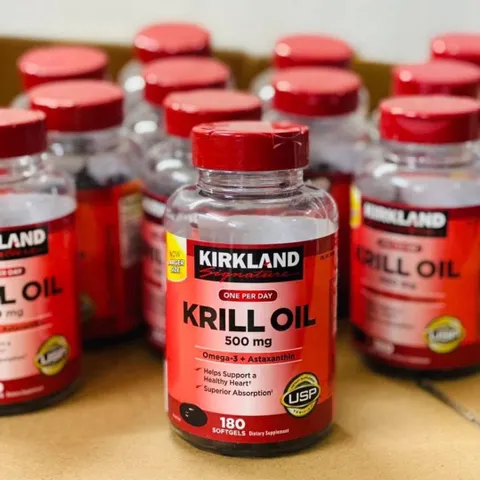 Dầu nhuyễn thể Krill Oil 500mg Kirkland Signature 180 viên - Hỗ trợ sức khỏe tim mạch và cải thiện thị lực hiệu quả
