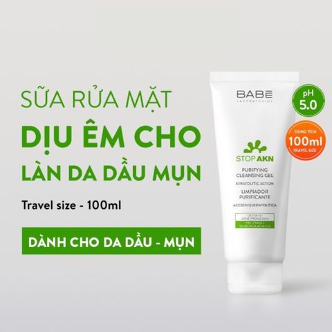 Sữa Rửa Mặt Dạng Gel BABE Stop AKN Cho Da Dầu & Mụn - Làm Sạch Sâu, Ngăn Ngừa Mụn, Xuất Xứ Tây Ban Nha, 100ml/200ml