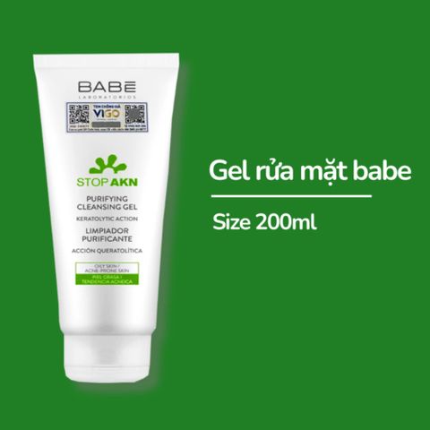 Sữa Rửa Mặt Dạng Gel BABE Stop AKN Cho Da Dầu & Mụn - Làm Sạch Sâu, Ngăn Ngừa Mụn, Xuất Xứ Tây Ban Nha, 100ml/200ml